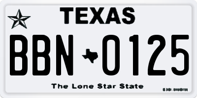 TX license plate BBN0125