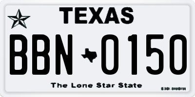 TX license plate BBN0150