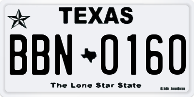 TX license plate BBN0160