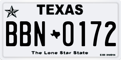 TX license plate BBN0172