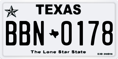 TX license plate BBN0178