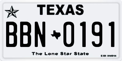 TX license plate BBN0191