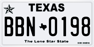 TX license plate BBN0198