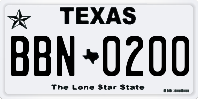 TX license plate BBN0200