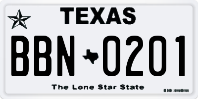 TX license plate BBN0201