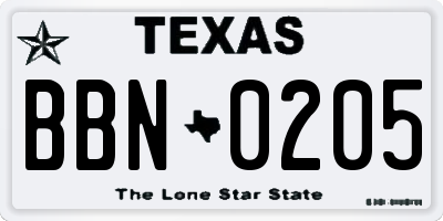 TX license plate BBN0205