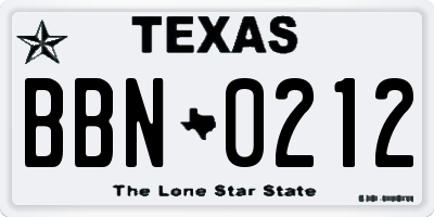 TX license plate BBN0212