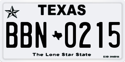 TX license plate BBN0215