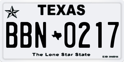 TX license plate BBN0217
