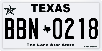 TX license plate BBN0218