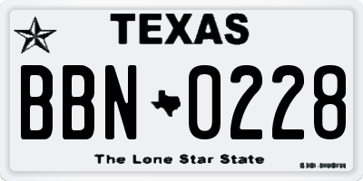 TX license plate BBN0228