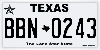 TX license plate BBN0243