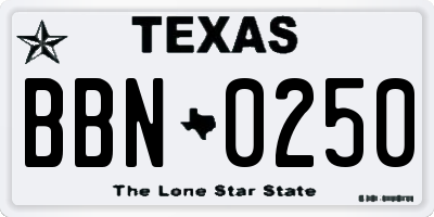 TX license plate BBN0250