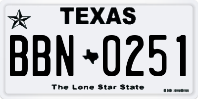 TX license plate BBN0251
