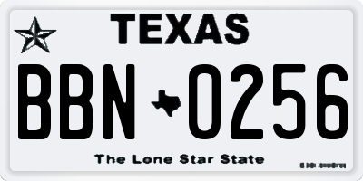 TX license plate BBN0256