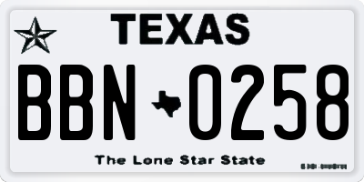 TX license plate BBN0258