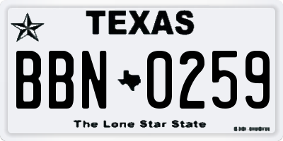 TX license plate BBN0259