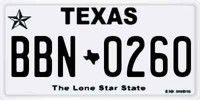 TX license plate BBN0260