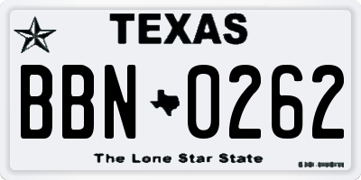 TX license plate BBN0262