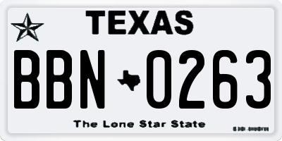 TX license plate BBN0263