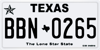 TX license plate BBN0265