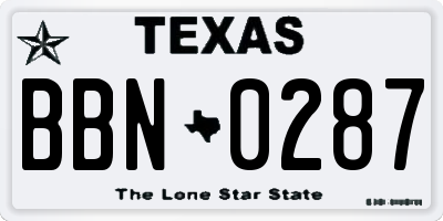 TX license plate BBN0287