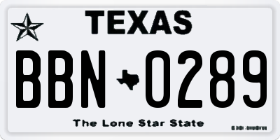 TX license plate BBN0289