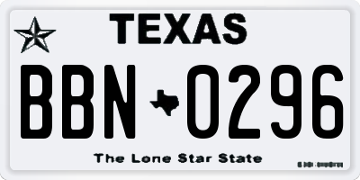 TX license plate BBN0296