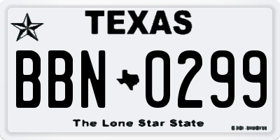 TX license plate BBN0299