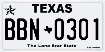 TX license plate BBN0301