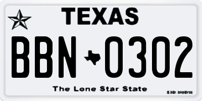 TX license plate BBN0302