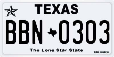 TX license plate BBN0303