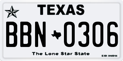 TX license plate BBN0306