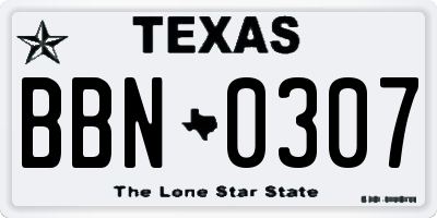 TX license plate BBN0307