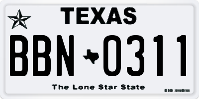 TX license plate BBN0311