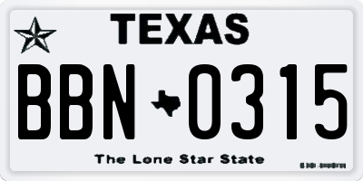 TX license plate BBN0315