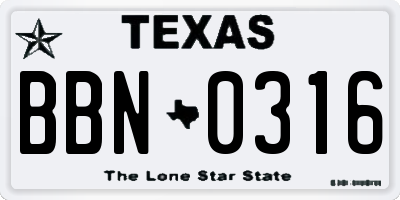 TX license plate BBN0316