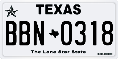 TX license plate BBN0318