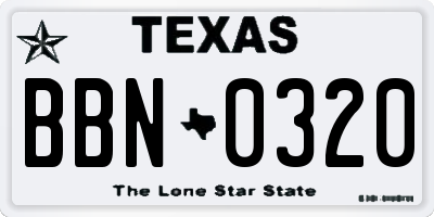 TX license plate BBN0320