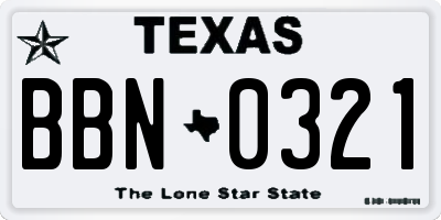 TX license plate BBN0321