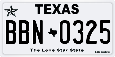 TX license plate BBN0325