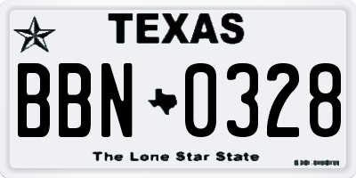 TX license plate BBN0328