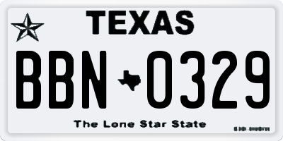 TX license plate BBN0329