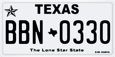 TX license plate BBN0330