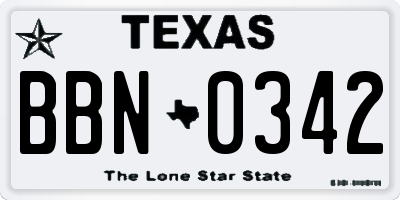 TX license plate BBN0342