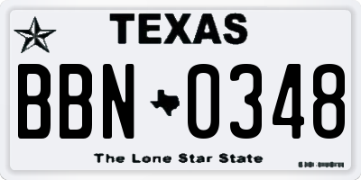 TX license plate BBN0348