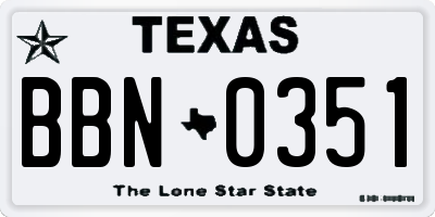 TX license plate BBN0351