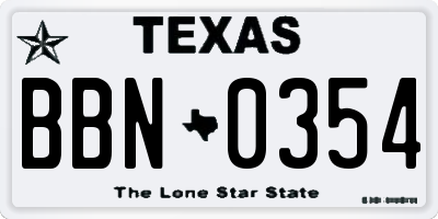 TX license plate BBN0354