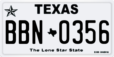 TX license plate BBN0356