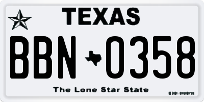 TX license plate BBN0358